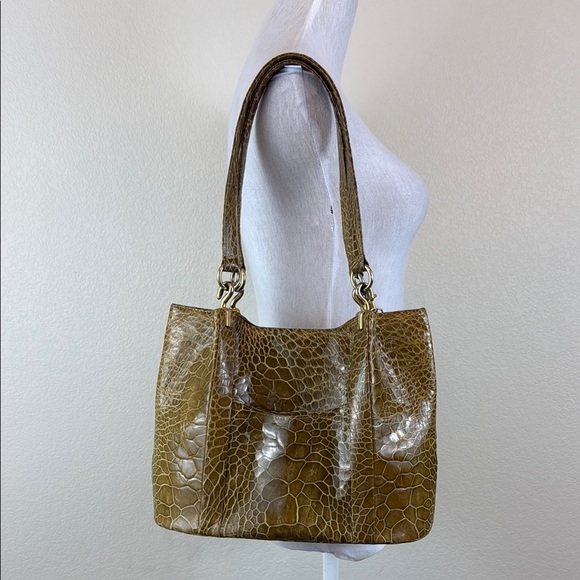 Vintage Biller Green Crocodile-Embossed Shoulder Bag with Gold Hardware - Picture 2 of 12